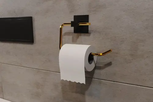 Bino Yapışkanlı Tasarım Tuvalet Kağıtlığı Askısı, Gold, Paslanmaz Çelik