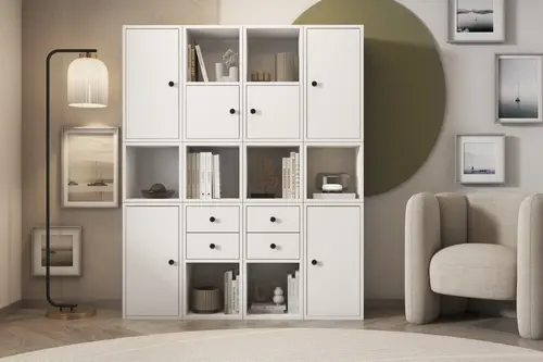 Leksa 6 Kapaklı Çekmeceli Raflı Kitaplık 130 Cm Beyaz Ktp-1118-Ç