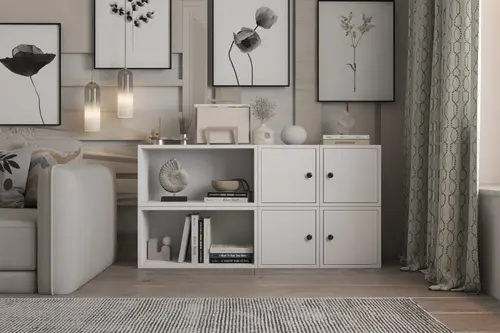 Leksa 4 Kapaklı Raflı Kitaplık 130 Cm Beyaz Ktp-1252-Ç