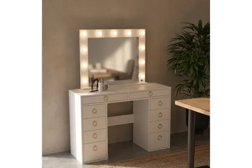 Parina Led Işıklı Aynalı Makyaj Masası, Beyaz