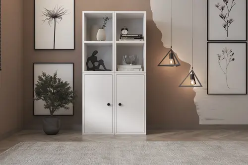 Leksa 2 Kapaklı Raflı Kitaplık 65 Cm Beyaz Ktp-1036-Ç