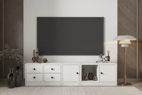 Leron Dolapli Çekmeceli Tv Ünitesi Beyaz Tvt 1024 Ç