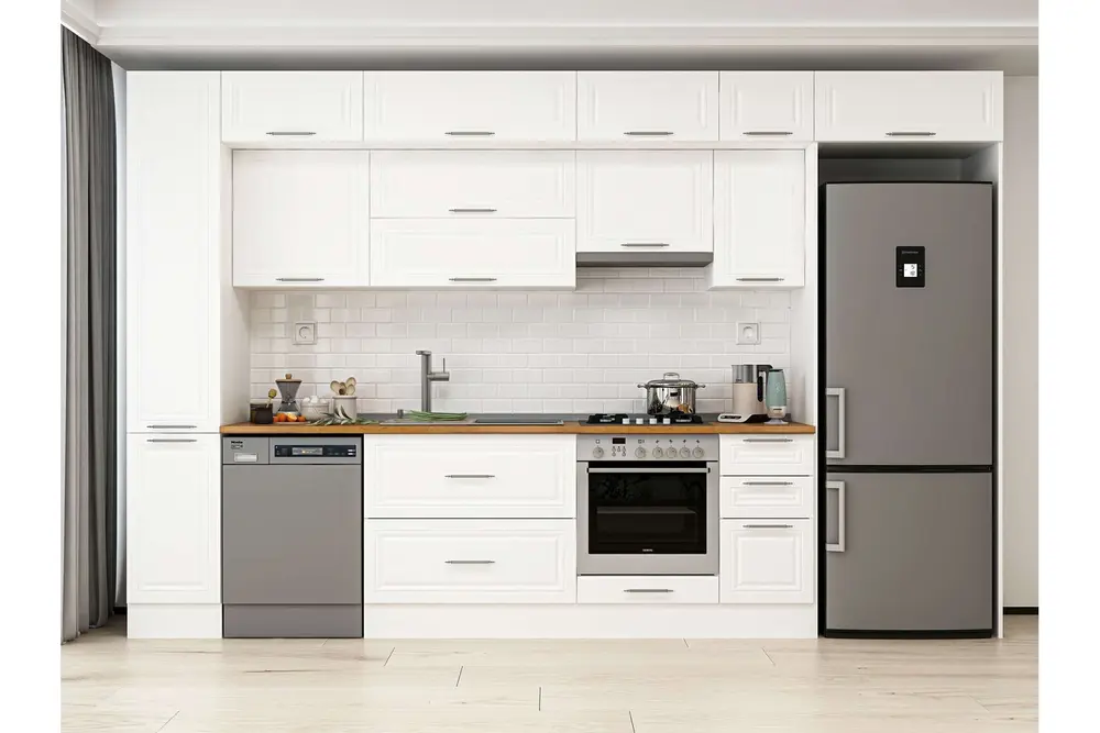 Alvinka 370X240 Cm Klasik Mebran Mutfak Dolabı, Mbb E90B40S40 1 Mebran Beyaz Suntalam