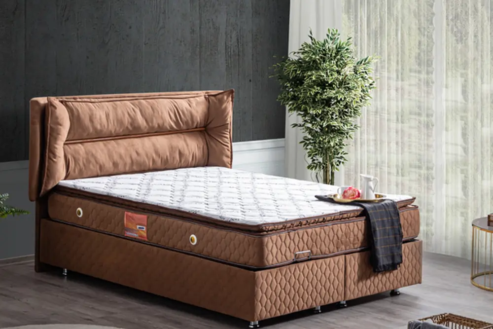 Barselona Baza Başlık Real Pedli Yatak Açık Kahve, 150X200