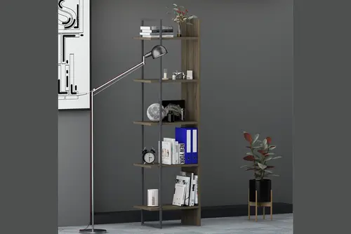 Lagomood Poly Kitaplık, Antrasit Ceviz, 5 Raflı