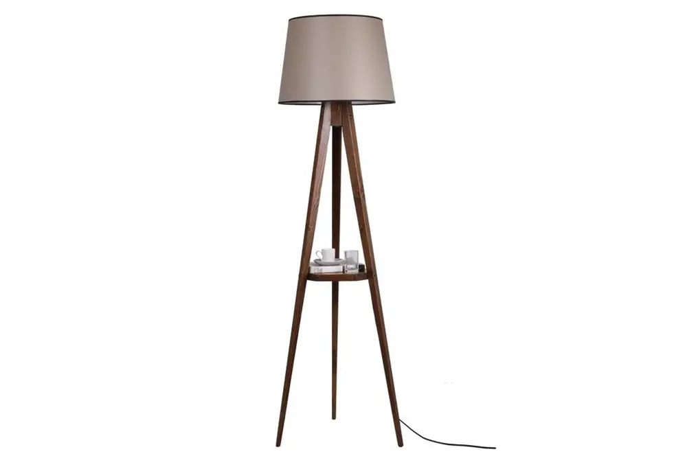 Sehbalı Tripod Ceviz Lambader Pramit 82 Abajurlu