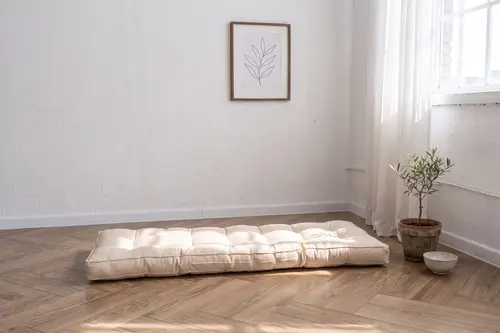 Yanlı Dikim Yer Minderi, Krem, 120X50 Cm