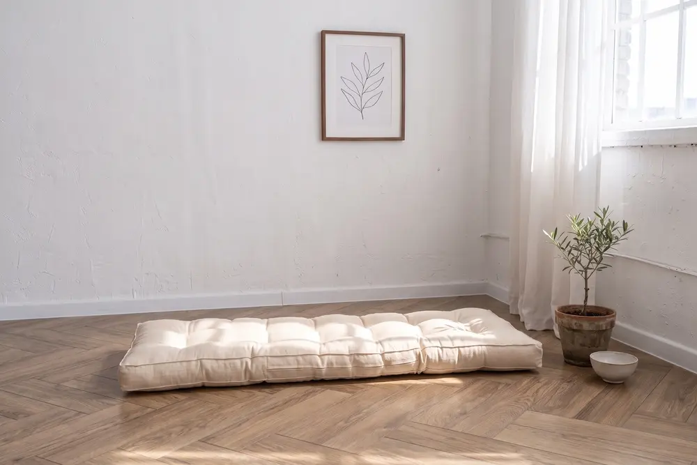 Yanlı Dikim Yer Minderi, Krem, 120X50 Cm