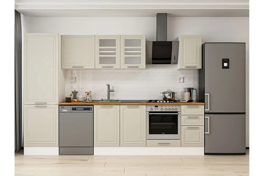 Alvinka 300X210 Cm Klasik Mebran Mutfak Dolabı, Mb E80B60S40 3 Mebran Kumtaşı Suntalam