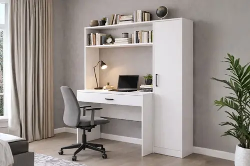 Hekta Kapaklı Kıtaplıklı Çalışma Masası, Beyaz
