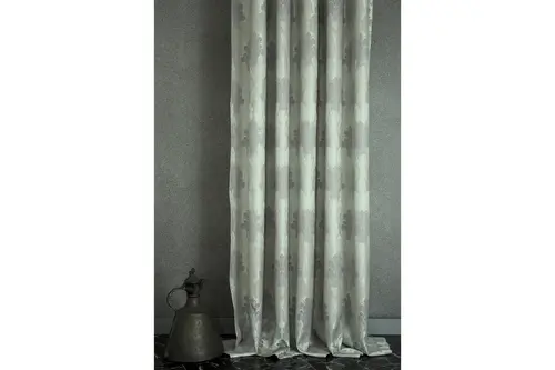 Klasik Damask Desen Orta Sık Pile Fon Perde, Gri, 60X260