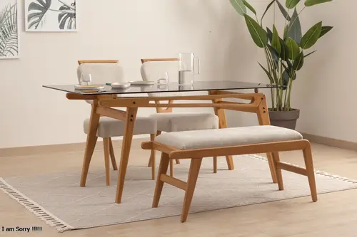 Palace Camlı Benchli Masa Takımı, Krem, 160X80