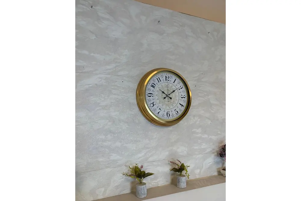 Gold Zarif Metal Duvar Saati 40 Cm