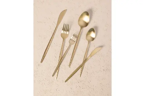The Mia Shiny Çatal Kaşık Bıçak Takımı Mat Gold 24 Parça