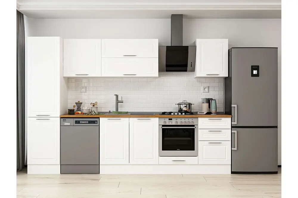 Alvinka 300X210 Cm Klasik Mebran Mutfak Dolabı, Mb E80B50S50 2 Mebran Beyaz Suntalam