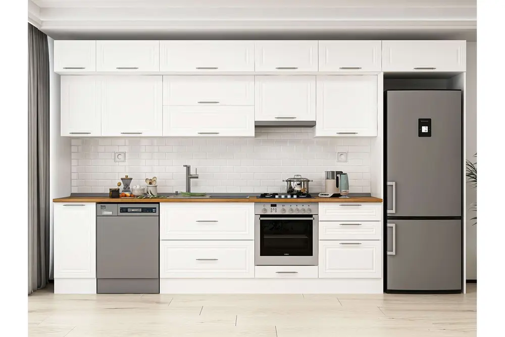 Alvinka 380X240 Cm Klasik Mebran Mutfak Dolabı, Mb E80S40S60 1 Mebran Beyaz Suntalam
