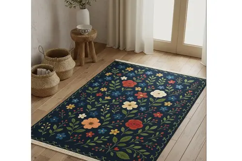 Gece Çiçeği Vintage Dokuma Taban Halı, 416 Yng, 60X120 Cm