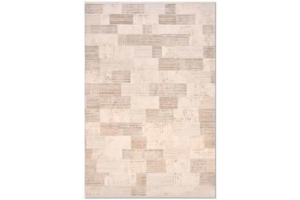 Lora Patchwork Desenli Modern Halı, Bej Krem, 80X150 Cm