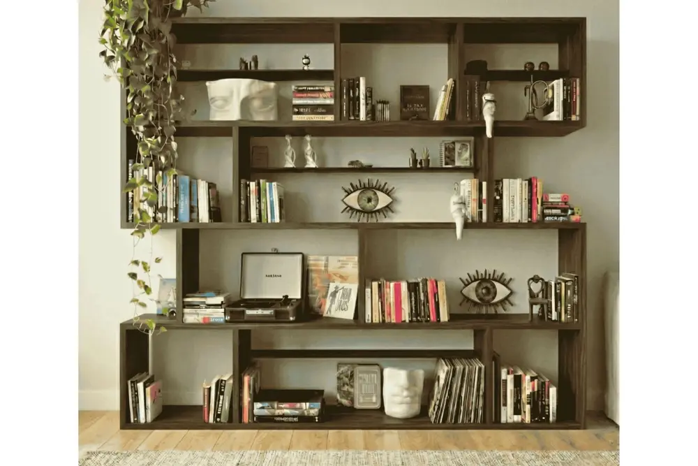 Woodesk Yonca Masif Ahşap Kitaplık, Ceviz Renk, 200X200 Cm