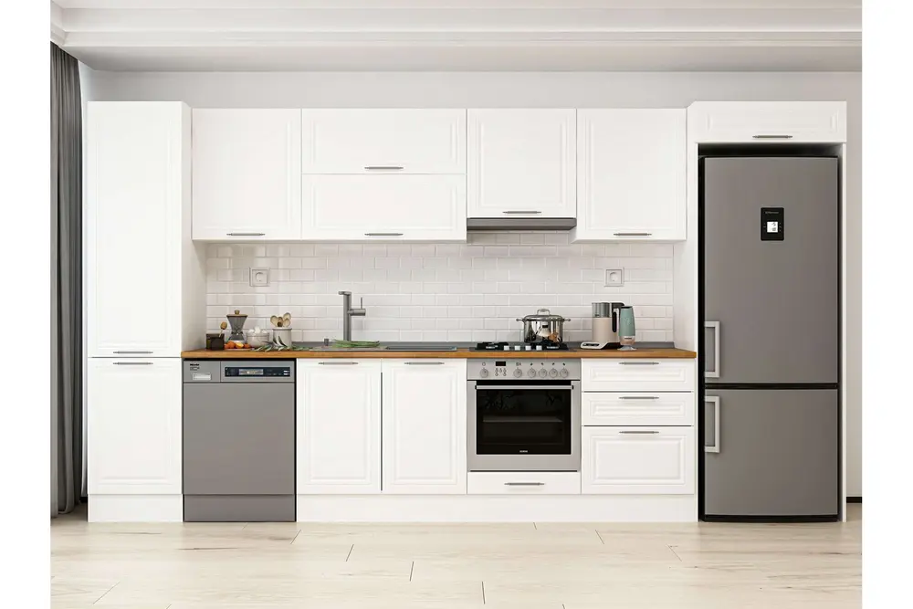 Alvinka 400X222 Cm Klasik Mebran Mutfak Dolabı, Mbb E90B50S60 1 Mebran Beyaz Suntalam