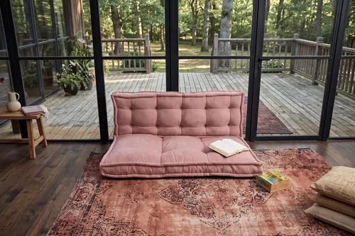 Bisküvi Sırt Dayamalı Yer Minderi, Pembe, 125X65 Cm