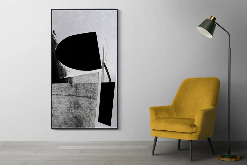 Ahşap Traverten Kaplanmış Dokulu, Soyut Kutu Tablo, 67X123