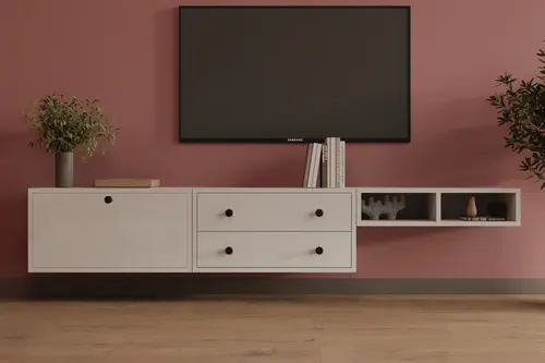 Leron Mimar Tasarım Duvara Monte Tv Ünitesi 2 Çekmece 1 Kapaklı Lüks Medya Ve Salon Dolabı Mst Tvt 1046
