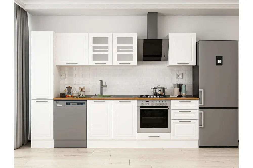 Alvinka 290X210 Cm Klasik Mebran Mutfak Dolabı, Mb E80B40S50 3 Mebran Beyaz Suntalam