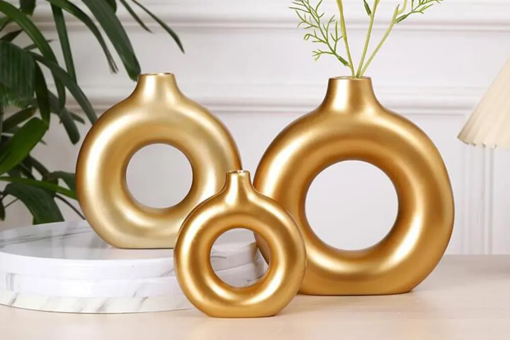 Halka Vazo Üçlü Set, Gold