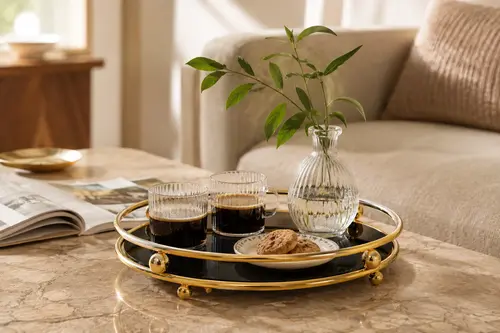 Misket Tepsi Kahve Yanı Sunumluk, Gold Siyah