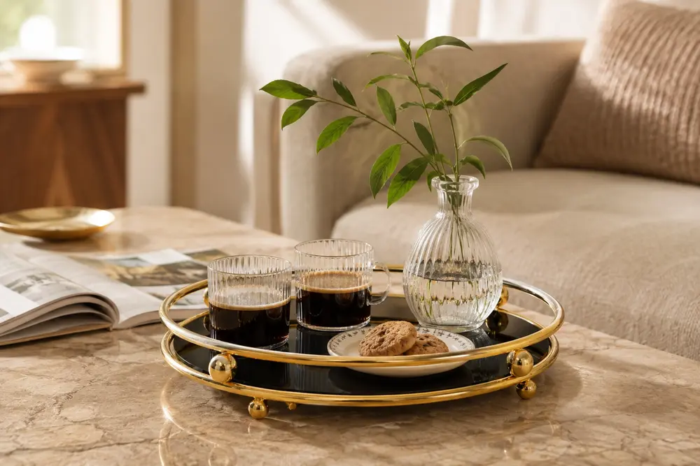Misket Tepsi Kahve Yanı Sunumluk, Gold Siyah