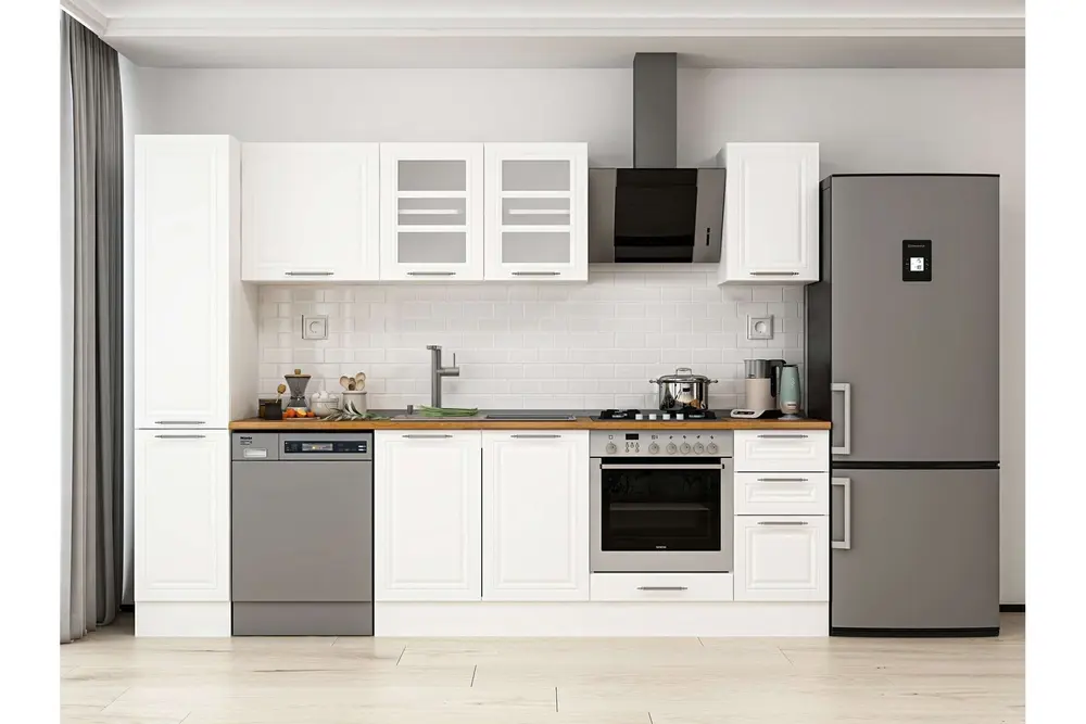 Alvinka 280X210 Cm Klasik Mebran Mutfak Dolabı, Mb E80B40S40 3 Mebran Beyaz Suntalam