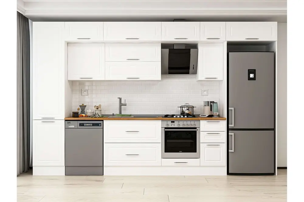Alvinka 370X240 Cm Klasik Mebran Mutfak Dolabı, Mbb E80B50S40 2 Mebran Beyaz Suntalam