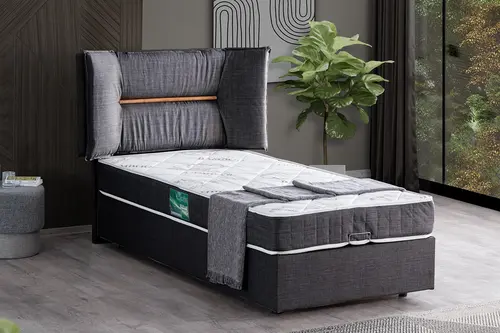 Lizbon Baza Başlık Ve Comfort Yatak Seti, Antrasit, 90X190