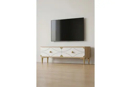 Alfa Tv Sehpası Safirmeşe Beyaz Gold 120 Cm Tsa1297Dbg