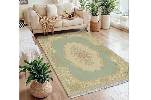 Mint Yeşili Vintage Dokuma Taban Halı, 385 Yng, 60X120 Cm