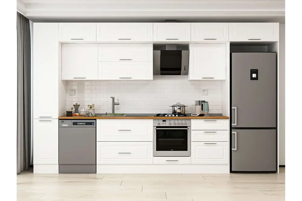 Alvinka 380X240 Cm Klasik Mebran Mutfak Dolabı, Mbb E80B40S60 2 Mebran Beyaz Suntalam