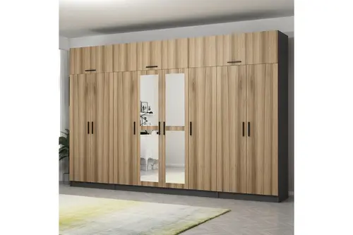 Kale 8 Kapaklı 2 Aynalı 2 Ç Dolap Ve Yüklük Antrasit Dore 235Cm