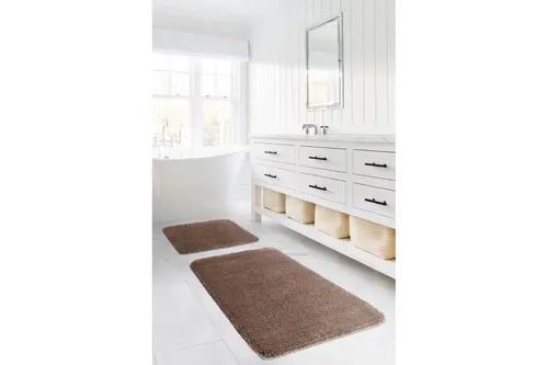 Segura Peluş Kaydırmaz Taban İkili Banyo Paspası, Vizon, 60X100-50X60