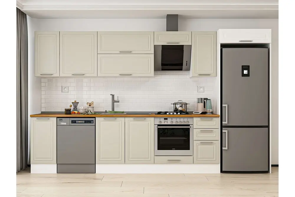 Alvinka 360X222 Cm Klasik Mebran Mutfak Dolabı, Mb E80S40S40 2 Mebran Kumtaşı Suntalam