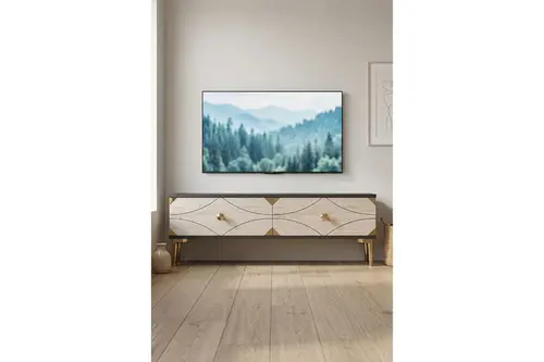 Alfa Tv Sehpası Antrasit Traverten Gold 120 Cm Tsa1297Atg