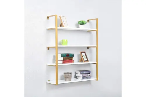 Tasnia Gold Metal Ahşap Duvar Rafı 90 Cm 4 Katlı