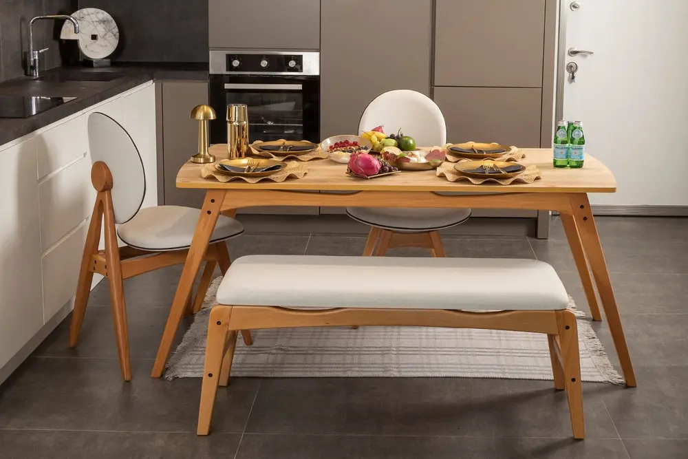 Touch Benchli İskandinav Masa Takımı, 2 Sandalye 1 Bench