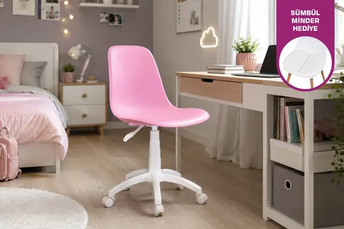 Vilinze İmes Tekerlekli Beyaz Çalışma Sandalyesi, Pembe