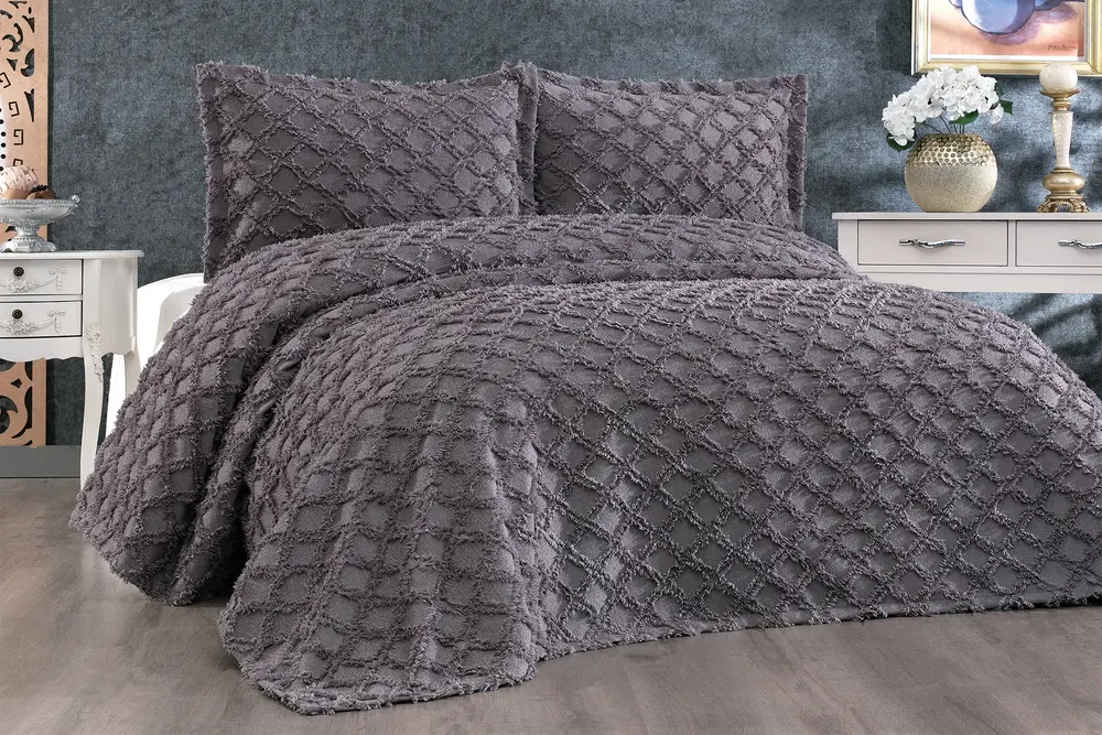 Çapa Home Harem Çift Kişilik Şönil Yatak Örtüsü, Antrasit