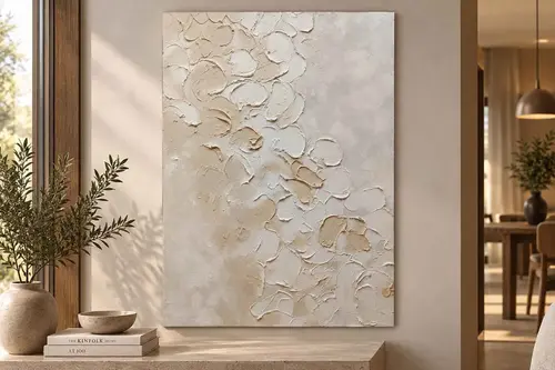 Soyut Bej Ve Beyaz Desenler Orijinal Yağlı Boya Tablo