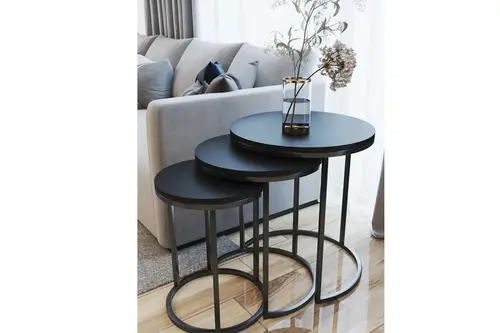 Tubihome Zigon Sehpa Takımı, Yuvarlak, Siyah