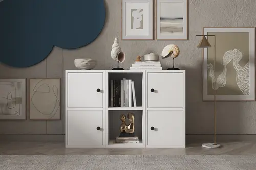 Consola Dört Kapaklı Raflı Beyaz Konsol Çıtasız Kns-1152-Ç