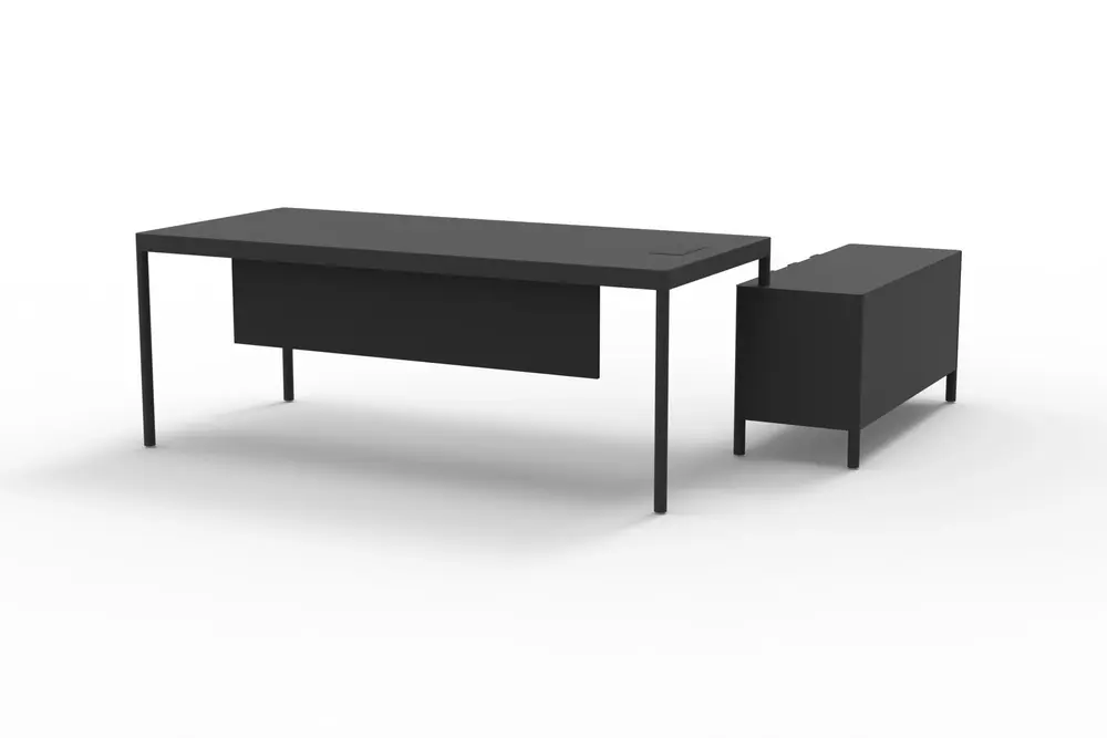 Less Etajerli Ofis Masası, Siyah, 200 Cm