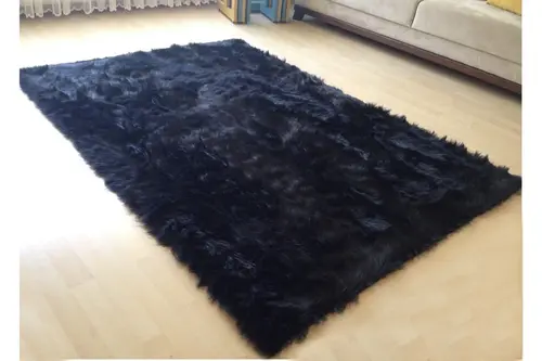 Tappeto Kuzu Kürkü Dekoratif Post Halı, Siyah, 80X150